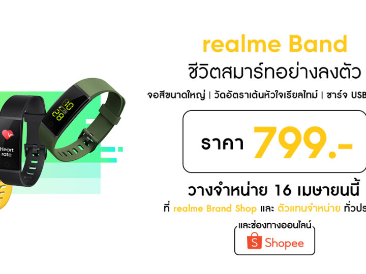 realme Band สายรัดข้อมืออัจฉริยะ เอาใจคนรักสุขภาพ พร้อมวางจำหน่าย 16 เม.ย.นี้ทั่วประเทศ