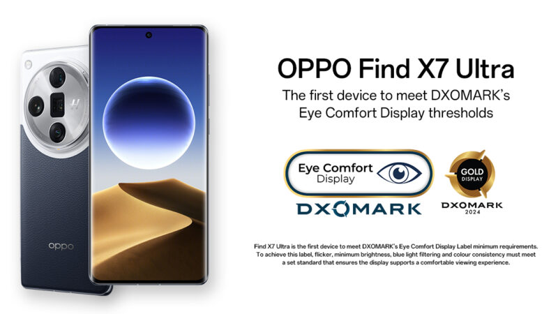 OPPO Find X7 Ultra เป็นรายแรกที่ได้รับเครื่องหมาย DXOMARK Eye Comfort Display